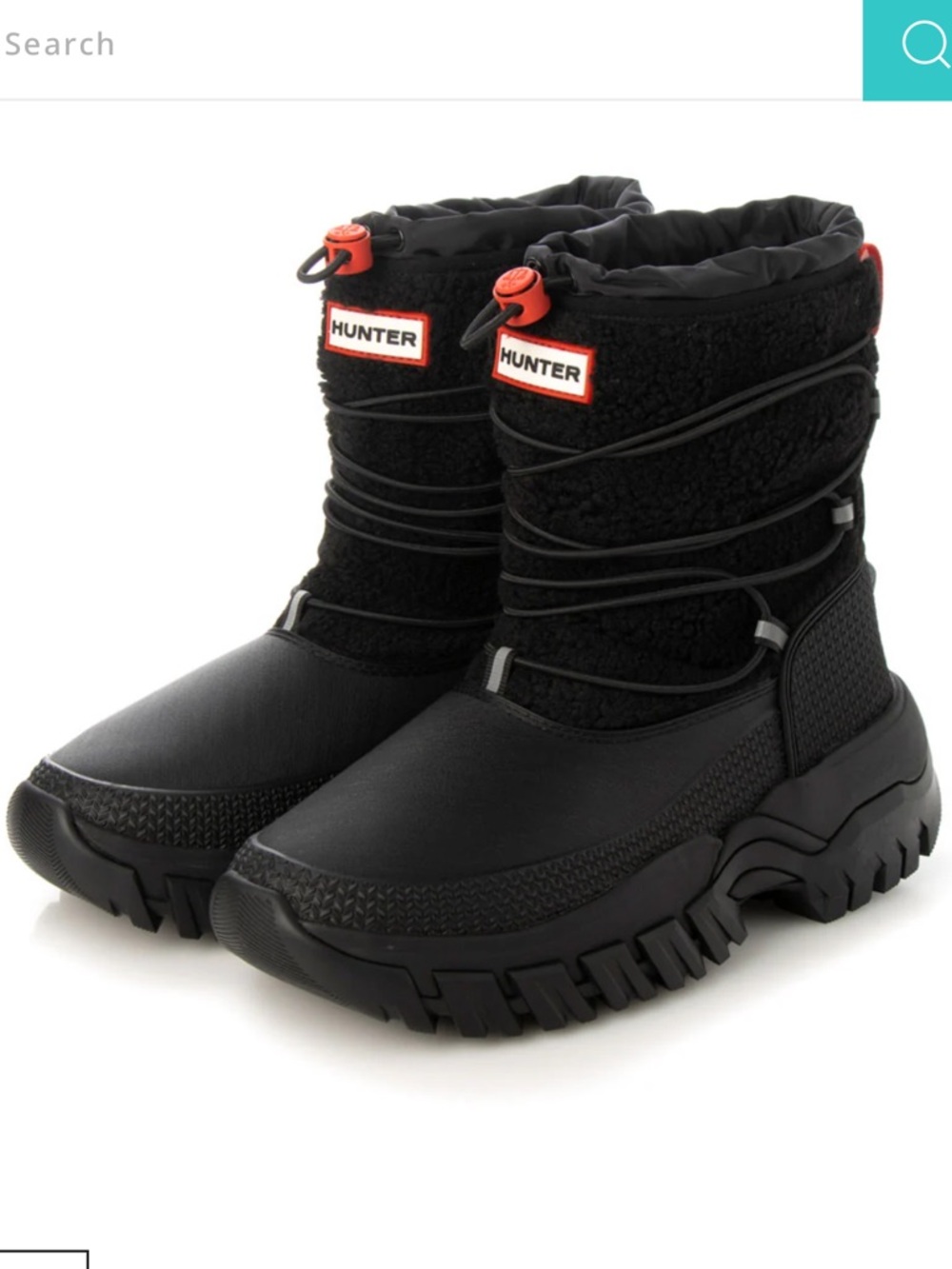 HUNTER Women's Wanderer Short Sherpa Snow Boots Black Size 7 Like New Worn Once